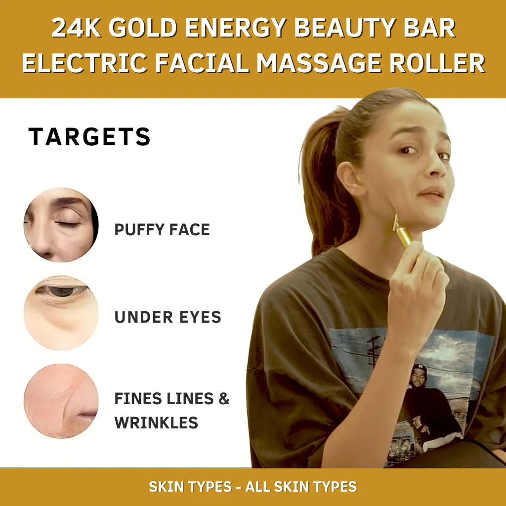 Luxury Skincare 24K Gold Energy Electric Facial Massager Roller (50% OFF)