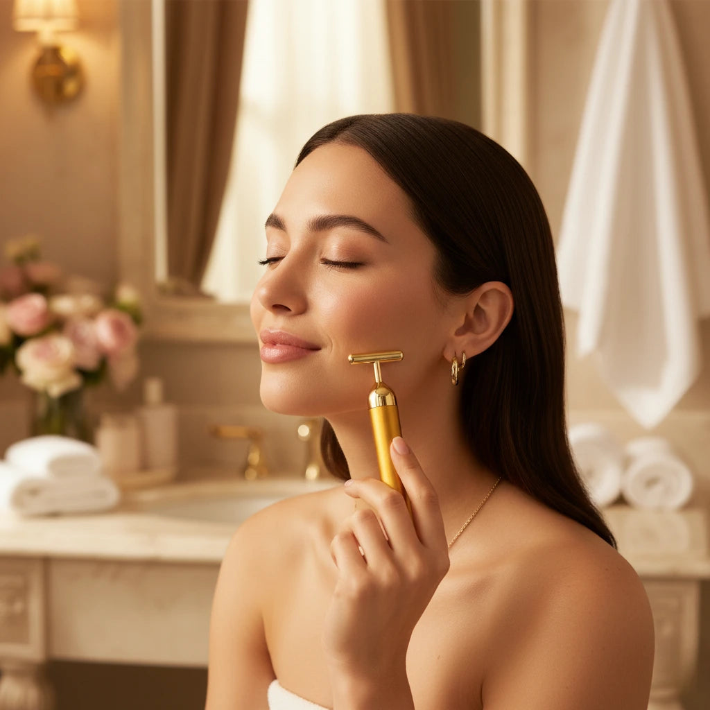 Luxury Skincare 24K Gold Energy Electric Facial Massager Roller (50% OFF)